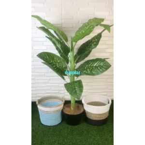 Pohon Artificial Tanaman Hias Sri Rejeki T130 Latex Cover Pot Seagrass Handle Dekorasi Cafe Aesthetic