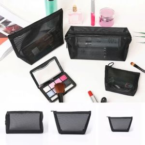 Zipper Make Up Toiletry Wash Bags Women Travel Transparent Black Mesh Cosmetic Bag Case Organizer Storage Pouch