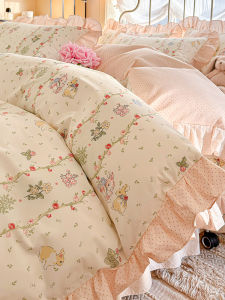 ผ้าคลุมเตียงสไตล์เจ้าหญิง Pure Cotton ชุดเตียงสี่ชิ้น ผ้าคลุมเตียงฤดูร้อน ผ้าฝ้ายแท้ ผ้าคลุมเตียงสำหรับเด็กผู้หญิง