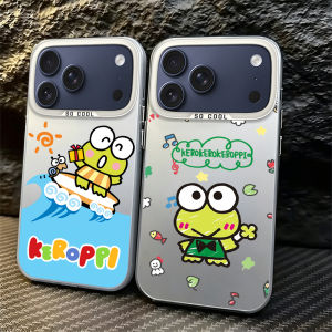 Sanrio | K-Keroppi Phone Case For iPhone 11 12 13 14 15 16 17 E Pro Max Plus Mini Electroplated Silver IMD Laser Silvery Cover
