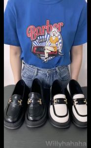 Girls Japanese Style Middle Heel Slip On Leather Shoes JK Loafer Shoes Thick Soled Mary Jane Shoes