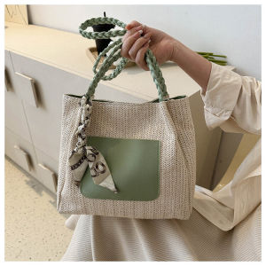Túi Xách Tote Đan Bằng Rơm Kiểu Pháp Dung Tích Lớn Cho Nữ Mùa Hè Mới Túi Xách Đeo Vai Đơn Đi Làm Bằng Vải Polyester Mềm