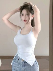 Open Back I-Shaped Irregular Spaghetti-Strap Vest Female Outwear Xia Mei Back Bra Integrated Underwear Padded Halter Top