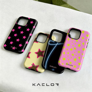 Potdemiel | Neon Hot Pink Star Double Layer Hard Shell for iPhone 17 16 15 14 Plus 13 Pro Max Anti-Drop Shockproof PC Case