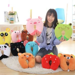 MNWP04 Cartoon Children 10 Colors Short Plush Travel Pillows U-Shaped Pillow Flight Neck Pillow Neck Protection