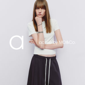 MO&Co. | Elastic Combed Cotton Short Straight Shoulder T-Shirt