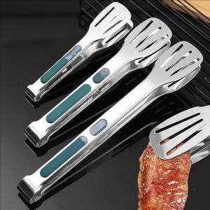 7/9/12 Inches Stainless Steel Food Tongs for Kitchen / Non Slip Anti-Scalding Cooking Clips / Dark Green Handle Buffet Clamp