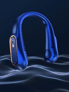 พัดลมคล้องคอ พัดลมแขวนคอ พัดลมห้อยคอ ไร้ใบพัด แรงลม 5 ระดับ จอแสดงผลดิจิทัล