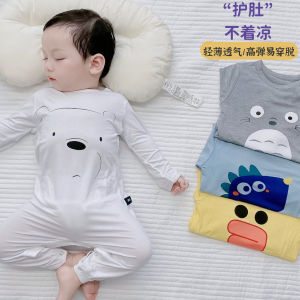 Baby Pajamas One-Piece Modal Long Type Crawling Suit Cropped Short Sleeves Summer Breathable Anti-Kick Male and Female Baby Sleeping Bag Bellyband
