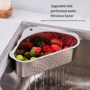 304 Stainless Steel Sink Drain Basket Hanging Kitchen Mesh Dish Vegetable Wash Basin Leftover Filter Triangle Drain Storage Basket Storage Hanging Basket with Suction Cup