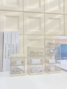 Multi-Layer Rotating Data Cable Storage Box Transparent Desktop Charger Cable Cord Organizer With Lid Large-capacity Management Collection Box for Charging Cables Headphone Charger Jewelry and Makeup Tools for Home and Office