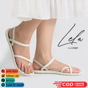 Sandal Umroh Wanita Ringan Premium GOFORT LELA WHITE Sepatu Sendal Haji Tali Belakang Karet Putih Perempuan Dewasa