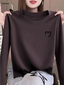 เสื้อยืดแขนยาวสีน้ำตาลแฟชั่นสำหรับผู้หญิง ผ้าฝ้าย ทรงเข้ารูป ฤดูใบไม้ร่วง 2025 เสื้อชั้นในผู้หญิง ทรงเข้ารูป ทรงเข้ารูป