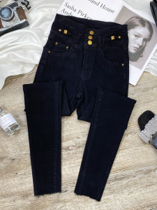 High Waist Slim Fit Denim Jeans Womens Fall 2025 Tummy Covering Elastic Black Three Button Pencil Boot Pants Cotton Stretch