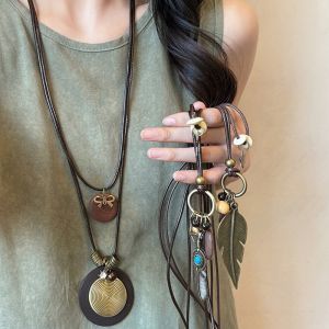 Corinna New Chinese Style Necklace Long Feather Necklace Women Retro Ethnic Style Sweater Chain