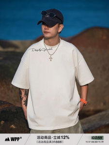 WPP Loose Fit Pure Cotton Short Sleeve T-Shirt Embroidered Lettering Casual Summer Retro Style round Neck Top for All Genders