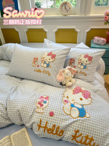 Hello Kitty Pure Cotton Flannel Bedding Set Girls Heart Cartoon Four-Piece Towel Set Durable Breathable Comforter Cover Sheet Set