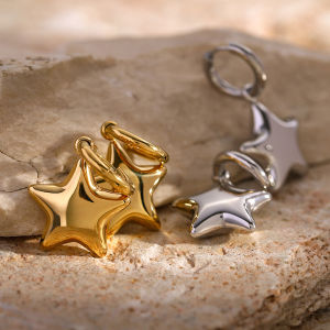 16K gold stainless steel shiny and smooth five-pointed star earrings with a minimalist design made of titanium steel.