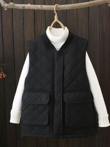 plus Size Thickened Warm Cotton Jacket Vest Lightweight down Cotton Coat for Plump Sister Trendy Loose Geometric Fairy Commute Style