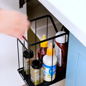 Pull out storage basket with sliding kitchen cabinet dish rack organizer under sink organizers