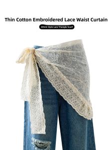 WEIAI | Sweet Style Heavy Embroidery Lace Trim Triangle Scarf Women Summer Unique Design Sensation Overlap White Curtain Multi Function Cotton Polyester Fiber