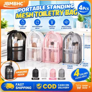 JBMBHC Large Capacity Travel Toiletry Organizer Bag Self Standing Mesh Cosmetic Case Quick Dry Wash Bag For Women Men Toothbrush Holder