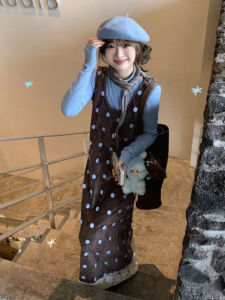 YUEZHONGWEI | Autumn Fashion Two-Piece Blue Polka Dot Set