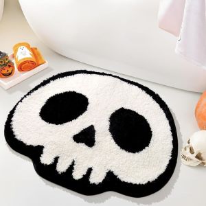 VIKAMA Halloween Imitation Cashmere Bath Mat Absorbent Non Slip Bathroom Floor Rug Shower Tub Entryway Spooky Home Decor Doormat