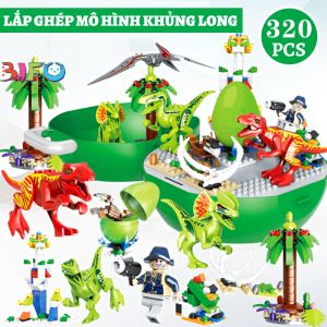 Hộp vali đồ chơi khủng long có quai xách hàng đẹp bộ đồ chơi lắp ráp lắp ghép mô hình khủng long 320pcs quà tặng bé trai