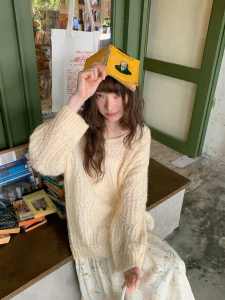 NIHAOKANONG | Áo Sweater Len Alpaca Dệt Thưa Mẫu Lỗ