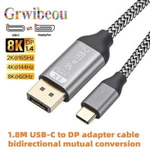Cáp Chuyển Đổi USB-C Sang DP 8K60Hz 1.8M Hai Chiều Tương Thích MacBook Huawei Air Chuyển Đổi DP Sang USB-C Cho Máy Chiếu Bộ Chuyển Đổi DisplayPort
