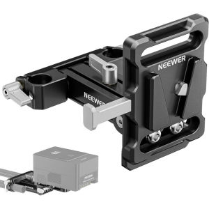 NEEWER PS007 Mini V Mount Battery Plate with 15mm LWS Rod Clamps 180° Tiltable Foldable L Shaped V Lock with Quick Release Button for SmallRig Shoulder Rig Sony FXLION Nano