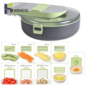 Konco เครื่องหั่นตัดเครื่องมือเครื่องครัวเครื่องหั่นผักเอนกประสงค์9 In1พร้อมตะกร้าเครื่องหั่นมันฝรั่งผลไม้ที่ขุดแครอทอุปกรณ์ครัว