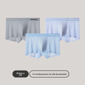 THREEGUN | Antibacterial Ice Silk Mesh Mens Underwear Quick Dry Breathable Seamless Summer Youth Three Gun 7A Comfortable Boxer Shorts