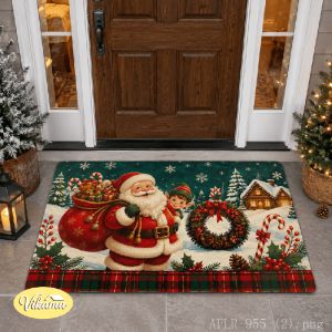 VIKAMA Vintage Christmas Doormat Non-Slip Indoor/Outdoor Entryway Rug Festive Front Door Home Decor Rug Holiday Floor Mat
