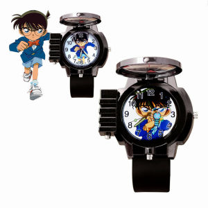 Bandai | 1 Pc Anime Quartz Watch Conan Action Figures Black Watch Strap Detective Themed Dial Gift Toy