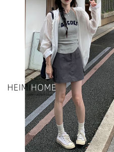 Váy Ngắn Chữ a Màu Xám Đậm Phong Cách Mỹ Cho Nữ Mùa Hè Mỏng Cỡ Nhỏ Có Túi Quần Short Cạp Cao Ôm Sát Nửa Thân