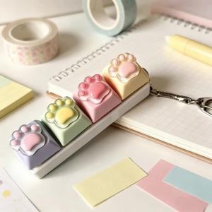 Silicone Cat Paw Keychain Four Button Decompression Pressable Cute Pendant Portable Relax Toy For Daily Stress Relief And Bag