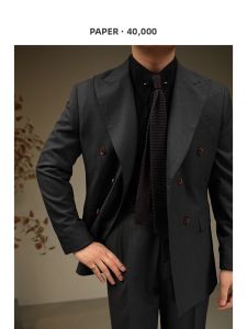 Business Wedding Dinner Charcoal Gray Double-breasted Suit