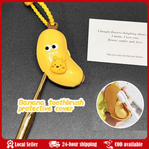 2-in-1 Portable Toothbrush Holder Must-have Travel Storage Toothpaste Protective Cap Cute Banana Hiking Camping Brush Cap Case Plastic Toothbrush Head Protective Cover Banana Shape Toothbrush Dust Cap Cover 2in1 Brush Protect Toothbrush Storage Organizer