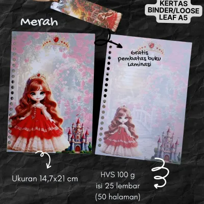 Princess isi Binder A5 Tema Princess Kertas Loose Leaf HVS 75g dan 100g Ukuran 147x21cm