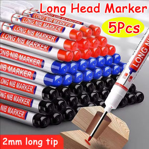 5PCS 20mm Deep Hole Long Tip Head Marker Quick Drying and Waterproof Marker Pen Multi-purpose Permanent Woodworking Marker Pens for Wood Metal Rock Fabric Plastic Glass