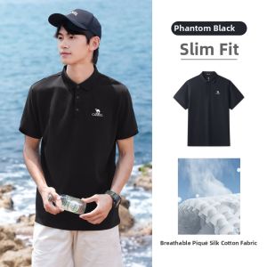 CAMEL | Short Sleeve Polo Shirt Men Summer Ribbed Cotton Turn-down Collar American Business Style