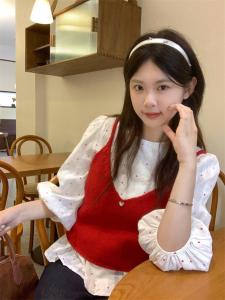 Bộ Đồ Hai Mảnh Thời Trang Ngọt Ngào Cho Nữ Mùa Xuân Thu Rộng Rãi Hai Hàng Nút Kẻ Caro Áo Sơ Mi Dệt Kim Áo Vest Nữ