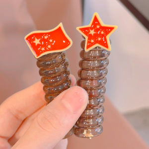 High Elasticity Telephone Line Hair Ties for Girls National Day Braid Hair Accessories Cute Girl Hair Bands Childrens Fashion Jewelry