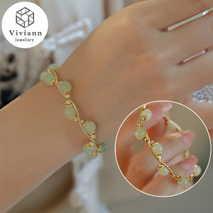 Viviann Original sterling silver Hetian Jade Bracelet Delicate Gold Bracelet Gift Magnetic clasp Bangle Charm Bracelets & Bangles green jade Bracelet For Women beads pendant Jewelry Adjustable ring For Women Gift