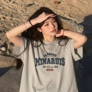 Letter Print Slim Fit American Style T-Shirt