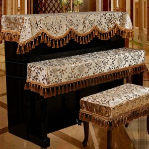 European-Style Modern Piano Cover Half Cover Velvet Piano Dustproof Cover Three-Piece Set High-End Simple Cover Cloth Stool Cover