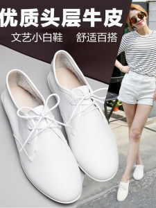Leather Sport Shoes Women Flat Bottom Versatile New Style Spring 2025 British Style round Toe Casual Fashion Sneakers