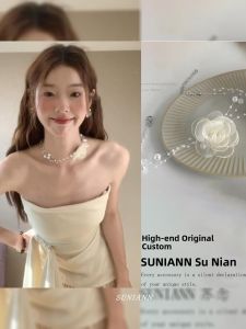 Elegant Pure Desire Pearl Necklace Womens Choker Multi-Layer Tulle Camellia Lockbone Chain Fashion Jewelry Accessory